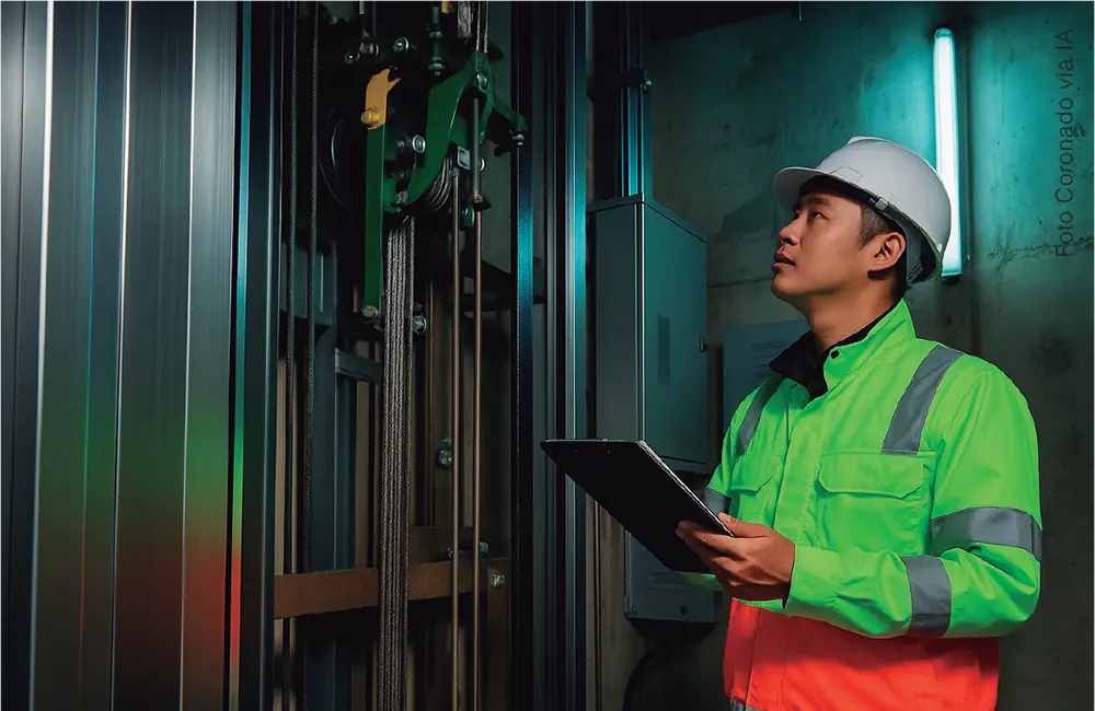 Técnico fazendo manutenção em elevador