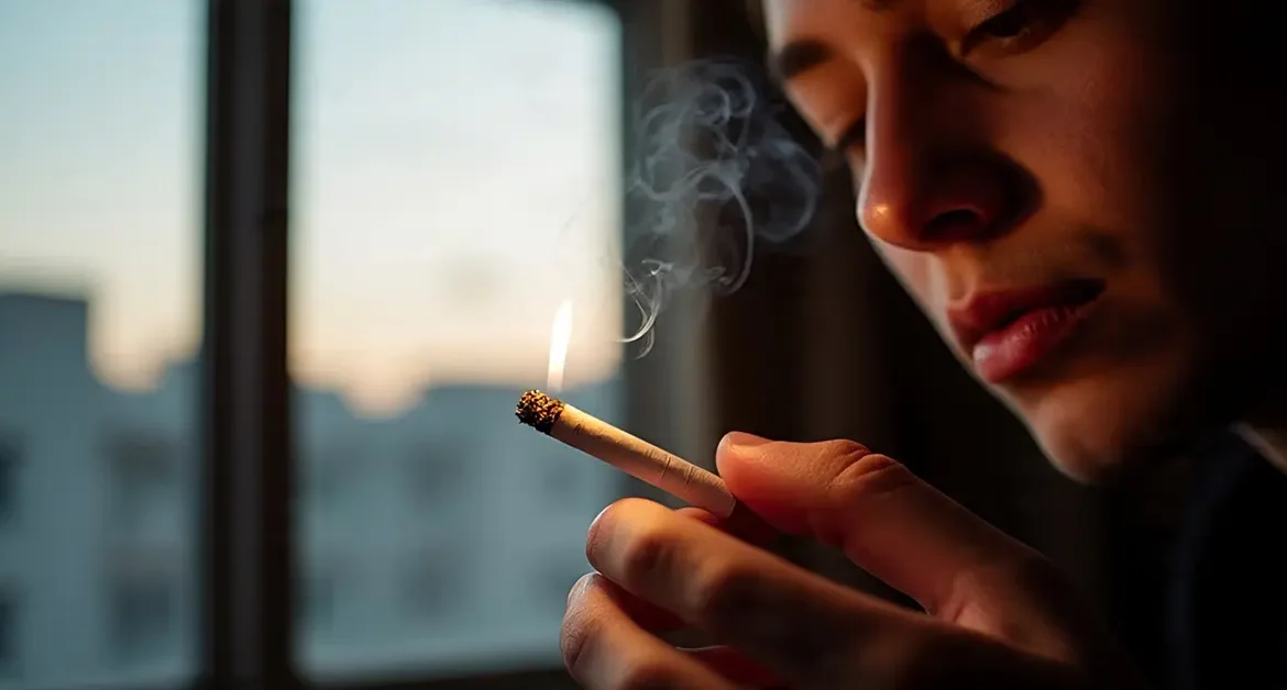 Homem fumando dentro do apartamento